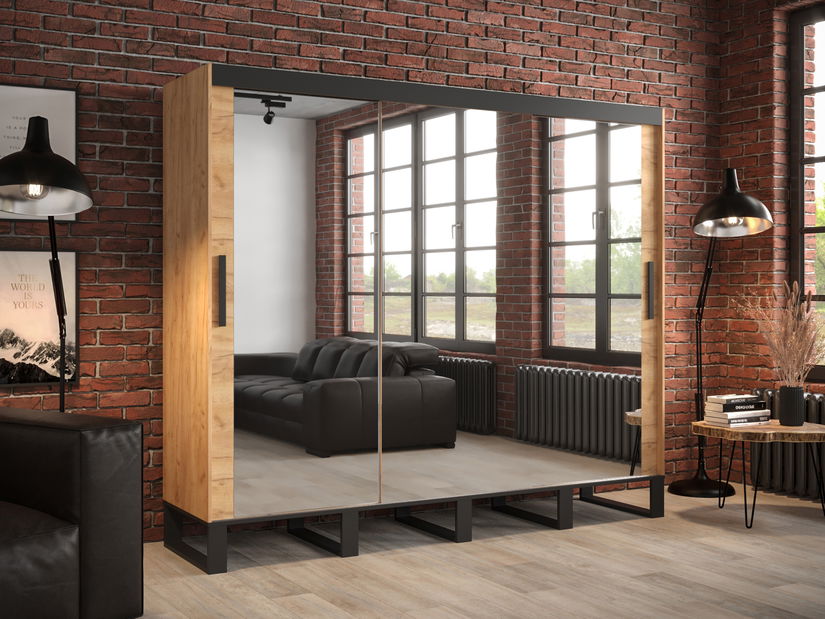 Ruhásszekrény 250 cm Lennox T3 (arany craft tölgy + fekete)