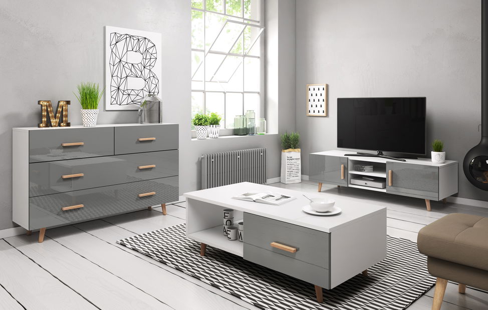 Komoda Sweden 4 (sivý lesk + biela matná) *výpredaj