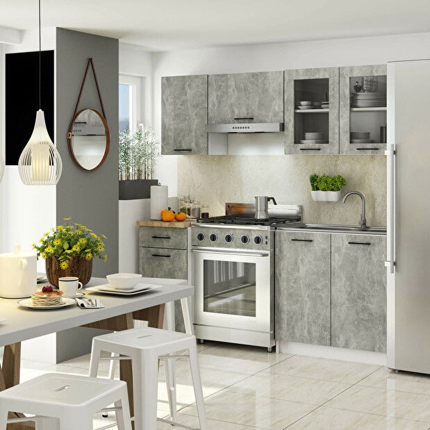 Felső konyhai vitrin Organo 580 (fehér + beton)