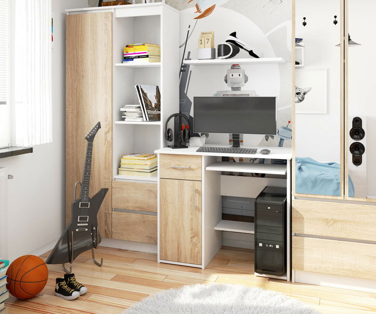 PC stolić Jaloms (bijela + hrast sonoma)