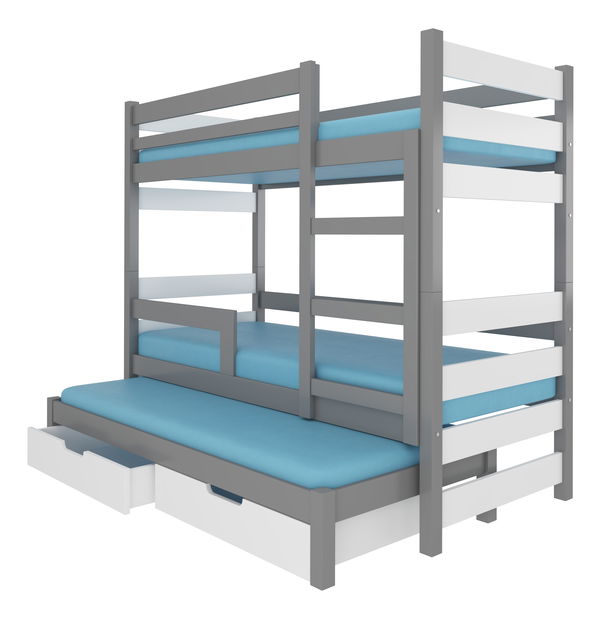 Dječji krevet na kat 180x75 cm Karin (s podnicom i madracem) (siva + bijela)