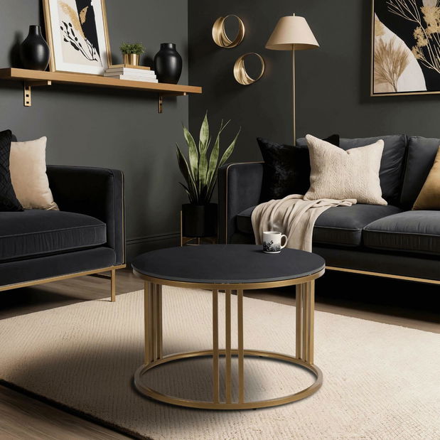 Măsuță cafea Kenrucky (marmură negru + auriu) 