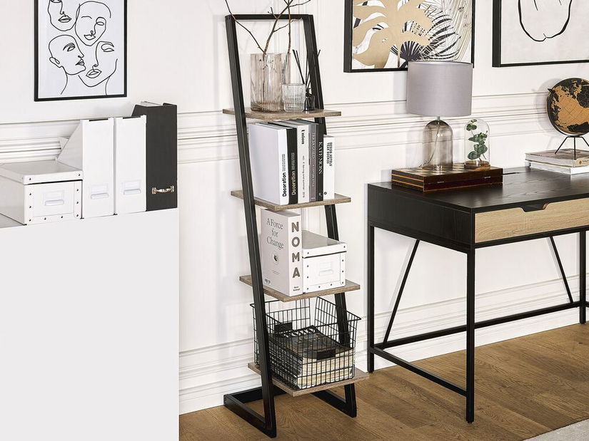 Regál JALIP (tmavé drevo + čierna)