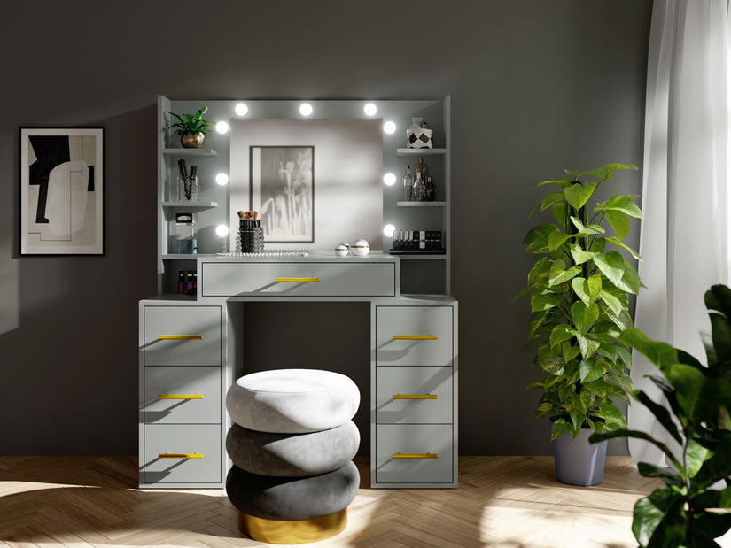 Toaletný stolík Bronetta 1 (chinchillová sivá) (so zrkadlom) (s LED osvetlením)