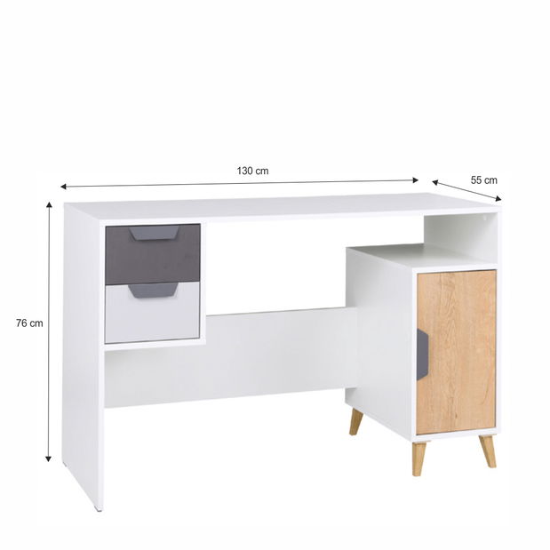 PC stolík so skrinkou typ 13 Sinny (biela + grafit + dub lefkas)
