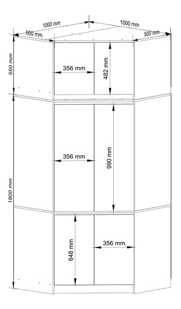 Sarokszekrény (felépítménnyel) Simboliza (sonoma tölgy + fehér)