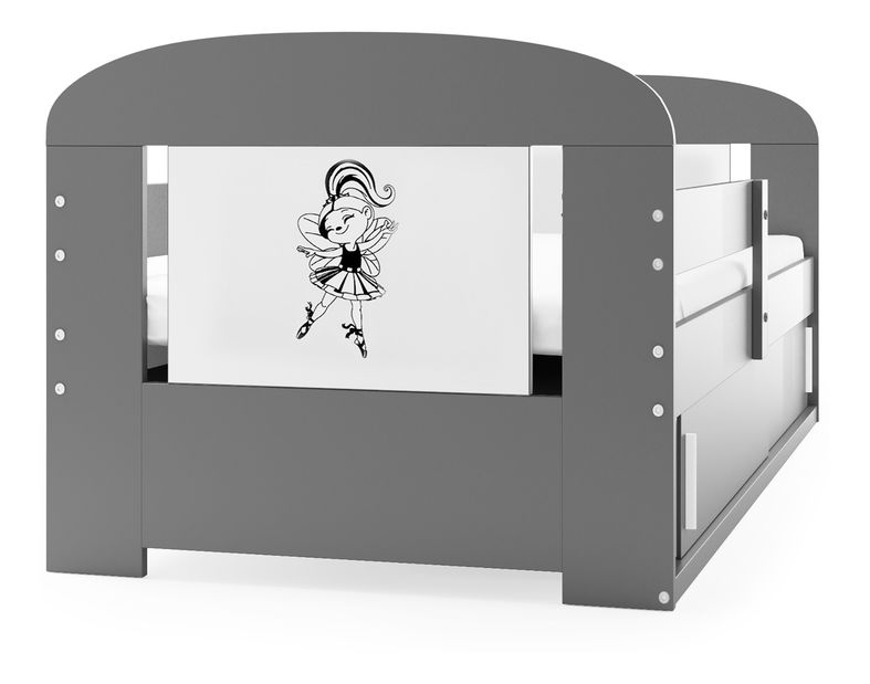 Dječji krevet 80 cm Fimmo (grafit + balerina) (s podnicom, madracem i prostorom za odlaganje)