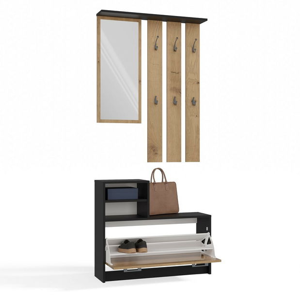 Set za predsoblje Vayan 1 (antracit + hrast artisan) (s ogledalom)