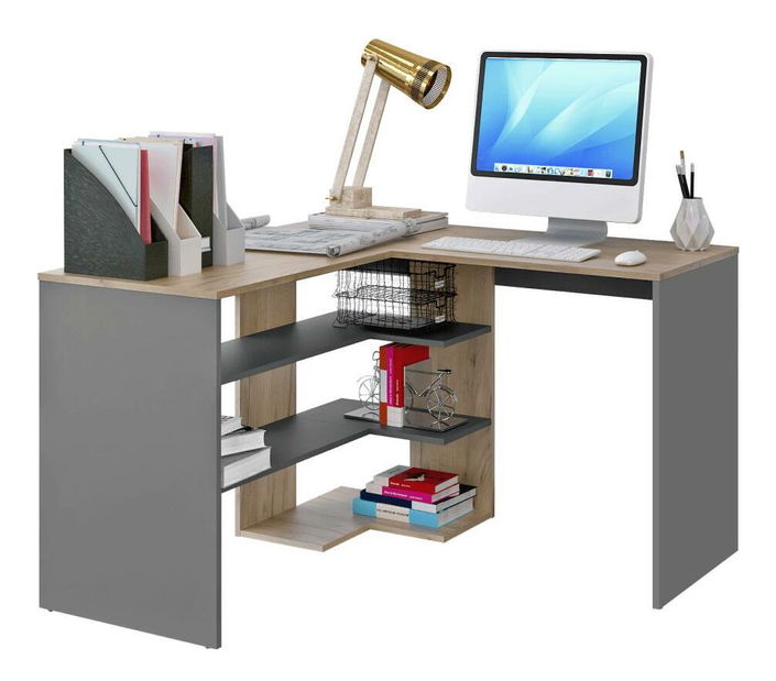 Masă PC Timuro (stejar artisan + grafit)