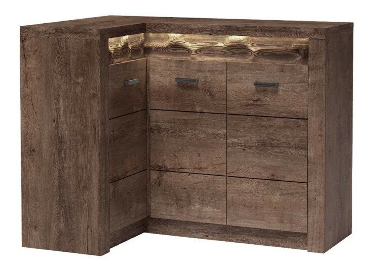 Rohová komoda Nadenas N15 O (jaseň tmavý) (s teplým LED bielym osvetlením)