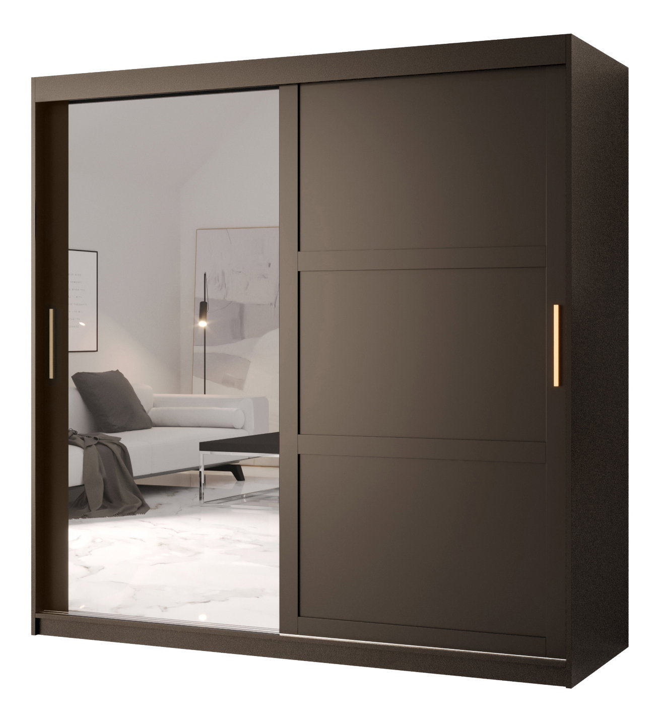 Šatníková skriňa Riven 2 180 (matná čierna) (so zrkadlom)