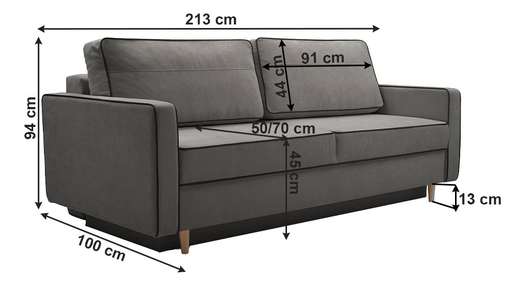 Háromszemélyes kanapé Banuga (szürke + fekete)