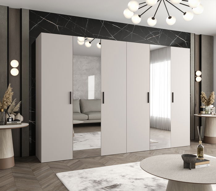 Ruhásszekrény 300 cm Borry 2 (kasmír + fekete)