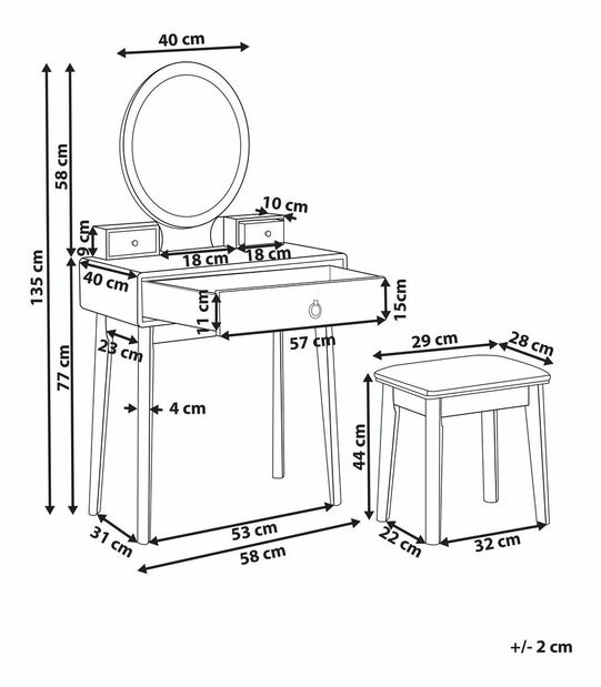 Masă de toaletă Roey (alb)