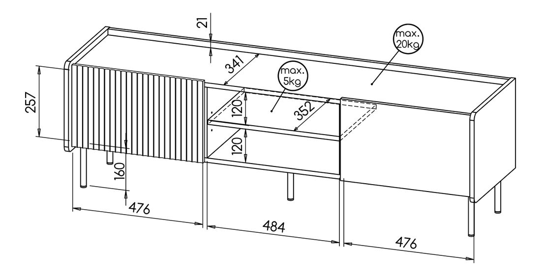 TV asztal Phelan P7 (warmia dió + fekete)