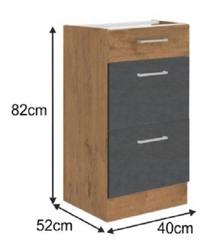 Donji kuhinjski ormarić 40 D 3S BB Velaga (siva mat + hrast lancelot)