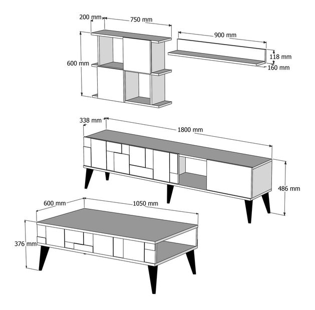 Set za dnevni boravak Madre (orah + bijela)