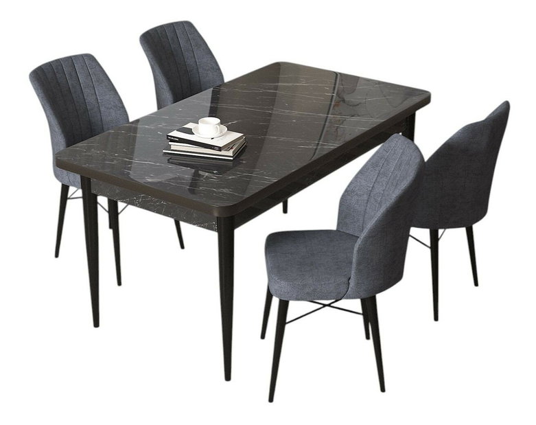 Set dining Arpo L (negru + marmură fumurie) (pentru 4 persoane)