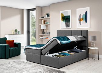 Franciaágy Boxspring 180 cm Florio (világosszürke) (matracokkal és tárolóval)