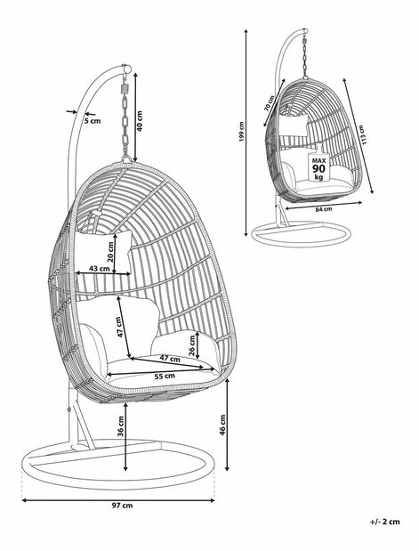 Závesné kreslo so stojanom CALSO (polyratan) (béžová)