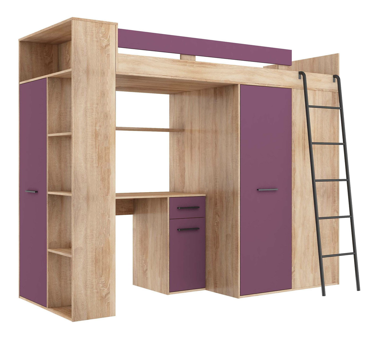 Krevet na kat 90 cm Vivian (D) (s podnicom) (hrast sonoma + ljubičasta)