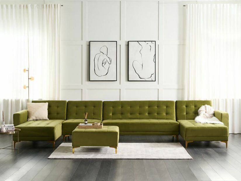 Rohová sedacia súprava s taburetkou U Aberde (zelená)