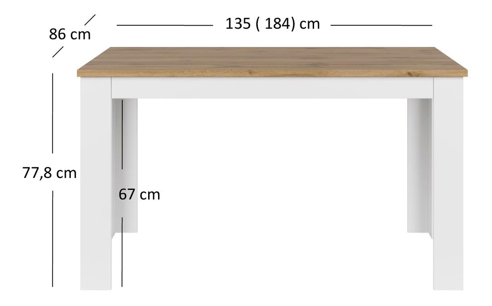 Széthúzható étkezőasztal 135-184 cm Vina (fehér + wotan tölgy)