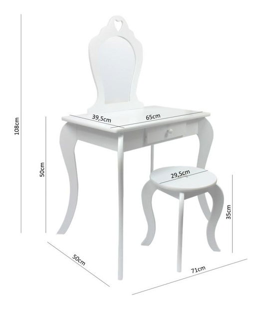 Masă de toaletă cu taburete pentru copii Girly (Alb)