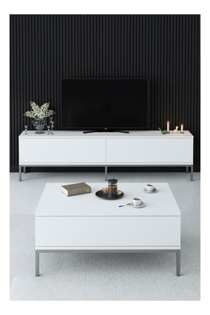 Masă TV/Dulap Vibubi 2 (alb + argintiu) 