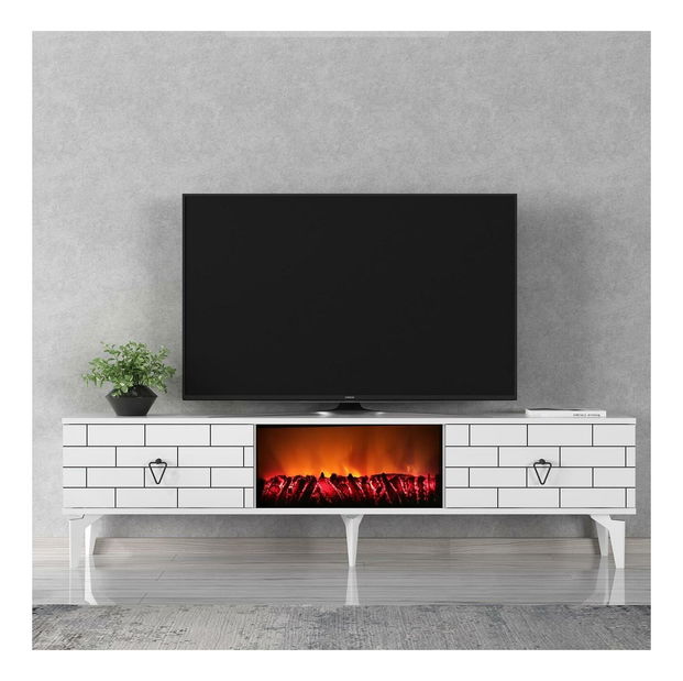 TV asztal/szekrény kandallóval Bisena (fehér) 