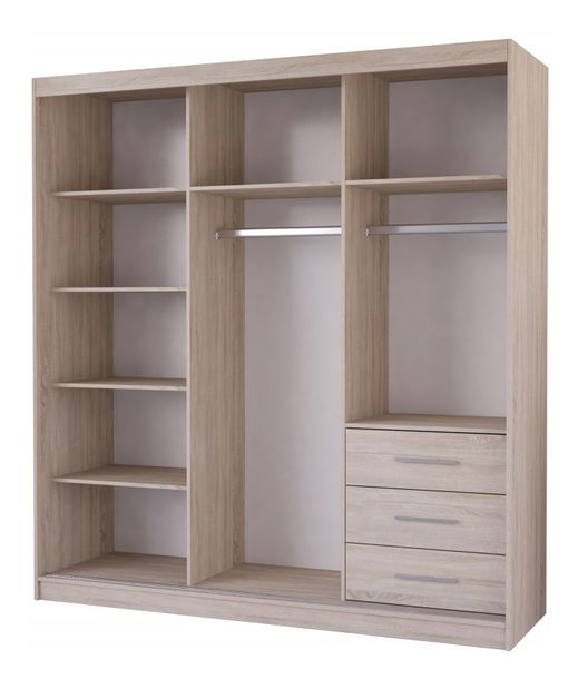 Ruhásszekrény Wisteria (Sonoma tölgy + Fekete norvég borovi fenyő + Tükör)