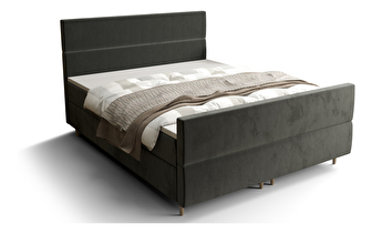Manželská posteľ  Boxspring 160 cm Flu Plus Comfort (tmavosivá) (s matracom a úložným priestorom)