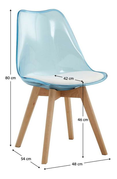 Jedálenská stolička Bralla 2 (transparentný + modrá + buk + biela) 