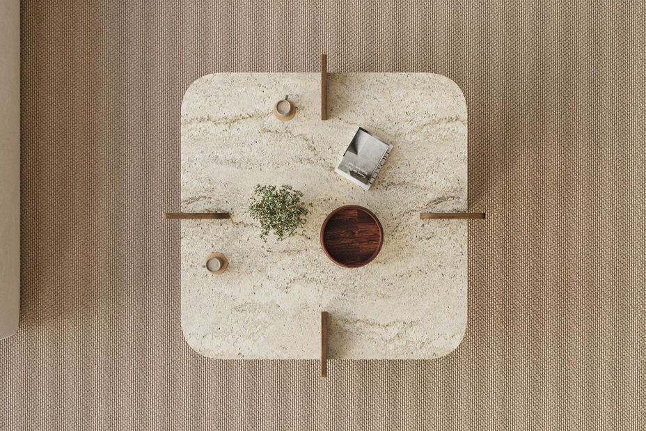 Konferenčný stolík Poalo (travertín + orech)