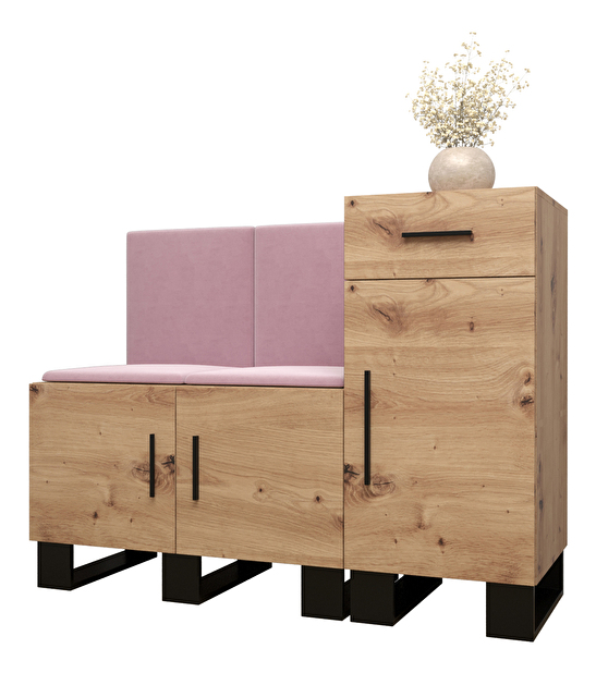 Set mobilier pentru hol Amanda 18 (Stejar artisan + roz)