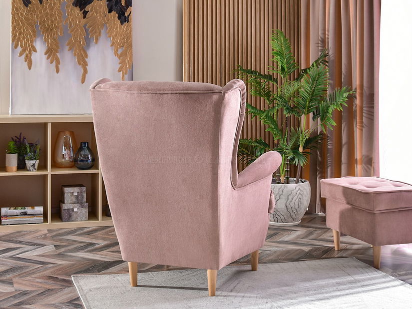 Kreslo ušiak Margis (púdrová ružová + orech)