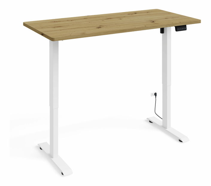 Masă PC electrică Motiva 140 (alb + Stejar artisan)