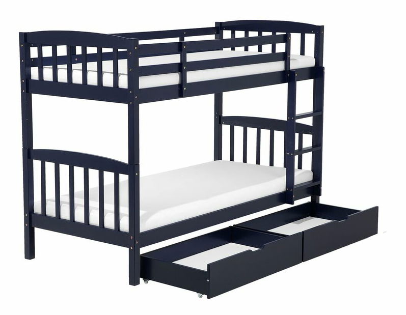 Krevet na kat 90 cm REWIND (tamnoplava) (s podnicom i prostorom za odlaganje)