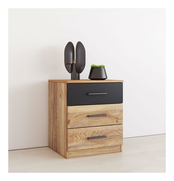 Noptieră Gamma (stejar + negru