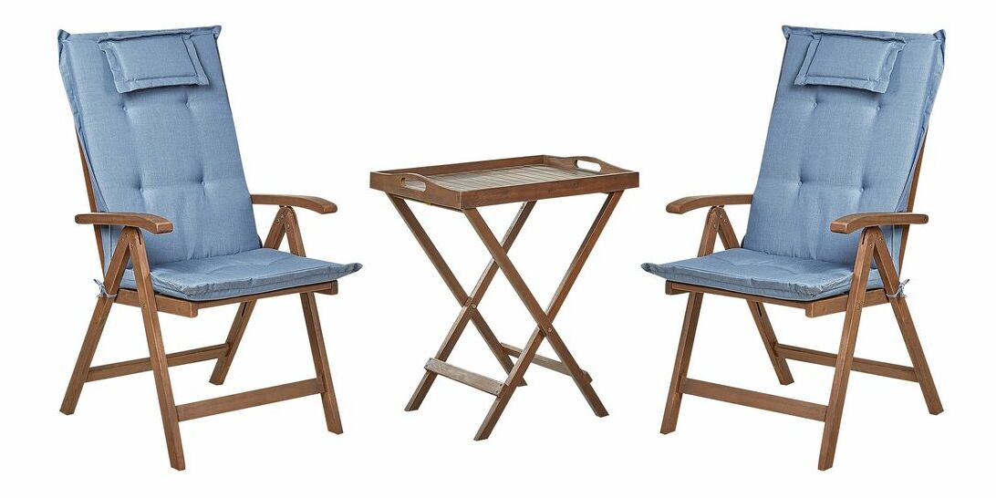 Set mobilier de grădină Amati (lemn închis + albastru)