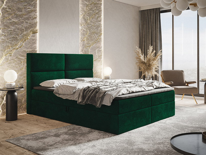 Manželská postel Borel 3 180 cm (tmavozelená) (s taštičkovými pružinami a úl. priestorom)