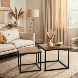 Set 2 măsuțe de cafea Climas (stejar auriu + negru) 