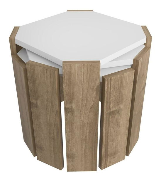 Set 3 măsuțe cafea Lorizolla (alb + nuc)