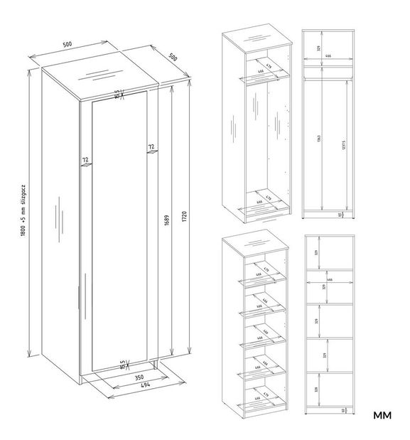 Dulap de haine Musecalo 2 (alb) (cu oglindă)