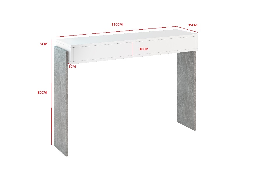Konzolový stolík Zantra (biela + kameň)
