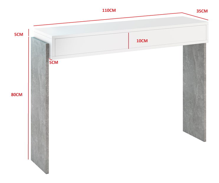 Konzolni stolić Zantra (bijela + kamen)