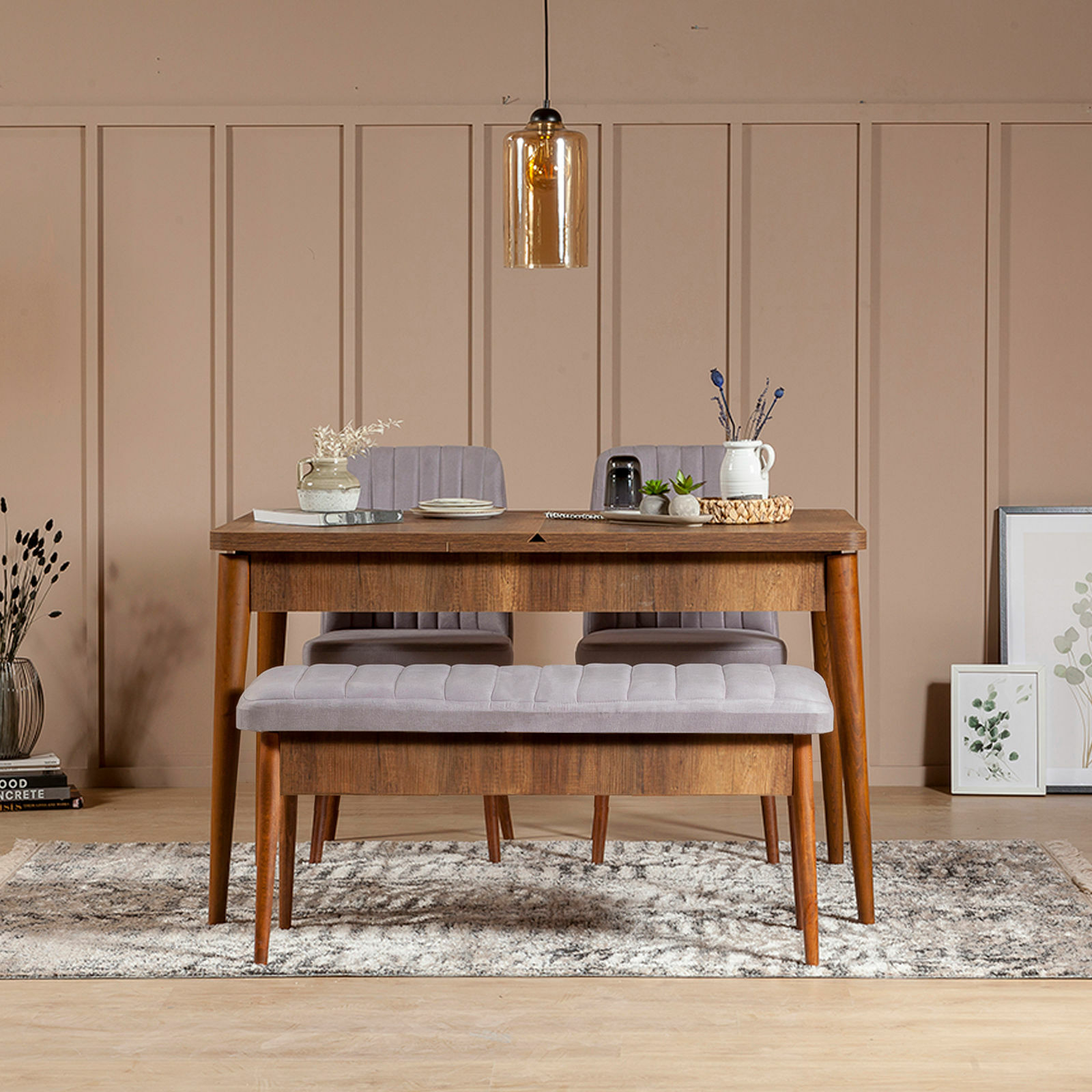 Jedálenský set Vlasta 1 (orech + sivá) (pre 4 osoby)