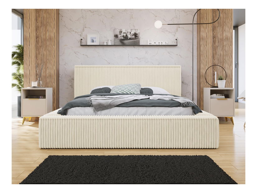 Manželská posteľ 140 cm Gretty S (krémová) (s roštom) (s úl. priestorom)