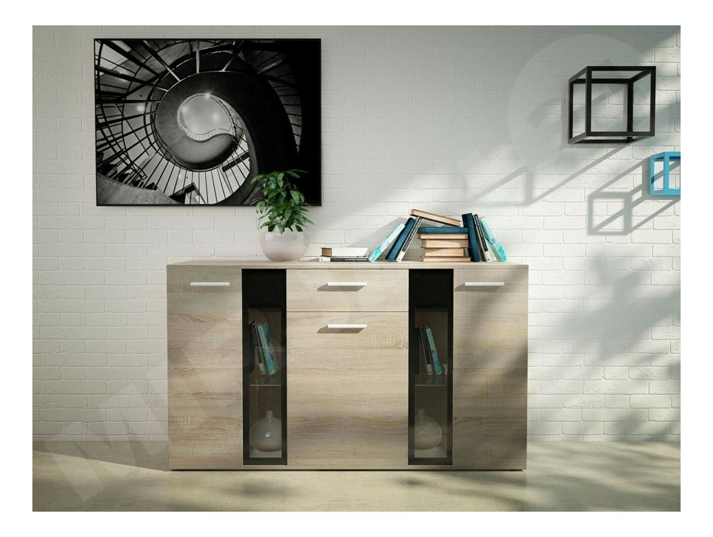 Comodă Fletcher (stejar sonoma) (iluminat LED)