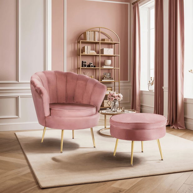 Fotoliu Guarida (roz) (cu taburete)